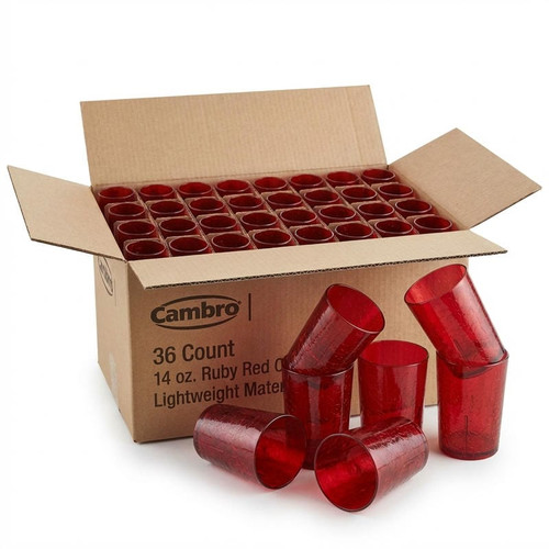 Cambro 14 oz Ruby Red Crackled Plastic Tumbler (36/Case) - Lightweight Material - Chicken Pieces