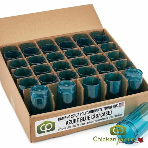 Cambro 22 oz Azure Blue Plastic Tumbler (36/Case) - Durable Polycarbonate- Chicken Pieces
