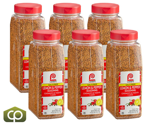 Lawry's 19 oz. Salt-Free Lemon and Pepper Seasoning (6/Case) Zesty Flavor Blend - Chicken Pieces