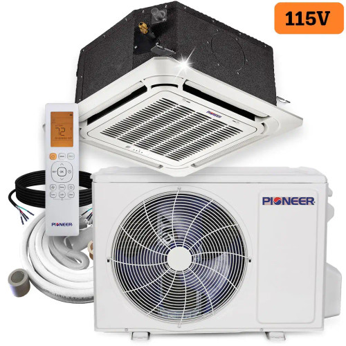 Pioneer® 12,000 BTU 21.5 SEER 115V SEER 8-Way Compact Cassette Mini-Split Air Conditioner Heat Pump System Full Set - Chicken Pieces