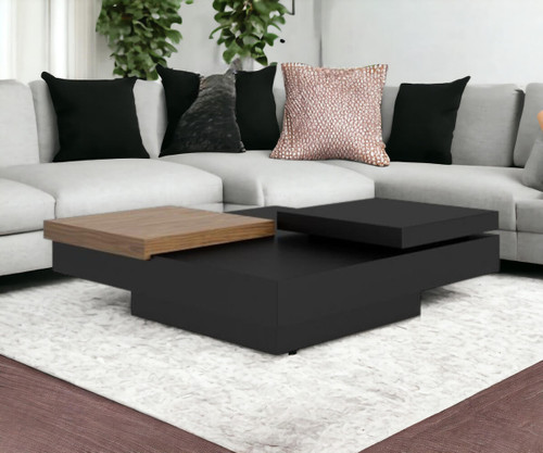 39" Black And Walnut Square Coffee Table With Drawer 39" Black And Walnut Square Coffee Table With Drawer
