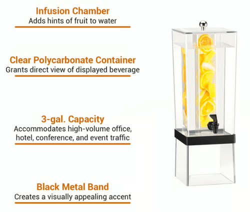 Cal-Mil 3 gal Beverage Dispenser with Infuser - Clear Polycarbonate Tank - Chicken Pieces