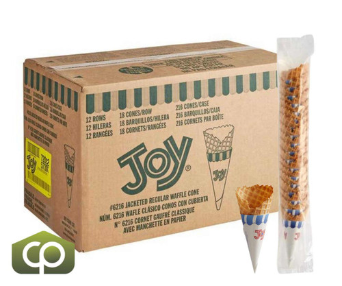  JOY Regular Jacketed Waffle Cone - 216/Case | Crisp & Sweet Cones for Ice Cream Delights 