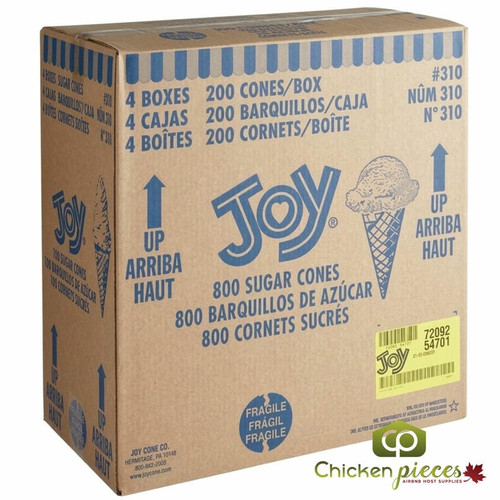 JOY #310 Sugar Ice Cream Cones Bulk - 800/Box