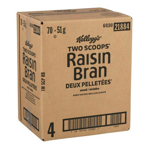 Kellogg's Raisin Bran Cereal 51g (70/Case) - Crispy Bran Flakes - 1.8 lbs   Kellogg's Raisin Bran Cereal 51g (70/Case) - Crispy Bran Flakes - 1.8 lbs