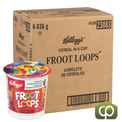 Kellogg's Froot Loops Cup 53g, 12 CT (4/Case) - 3.74 lbs - Canadian Made   Kellogg's Froot Loops Cup 53g, 12 CT (4/Case) - 3.74 lbs - Canadian Made