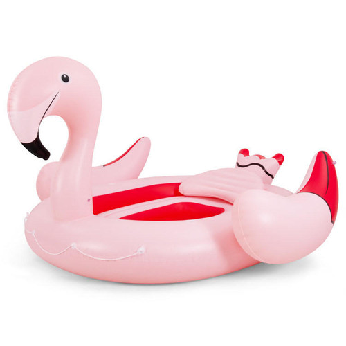 Chicken Pieces 6 People Inflatable Flamingo Floating Island with 6 Cup Holders for Pool and River 