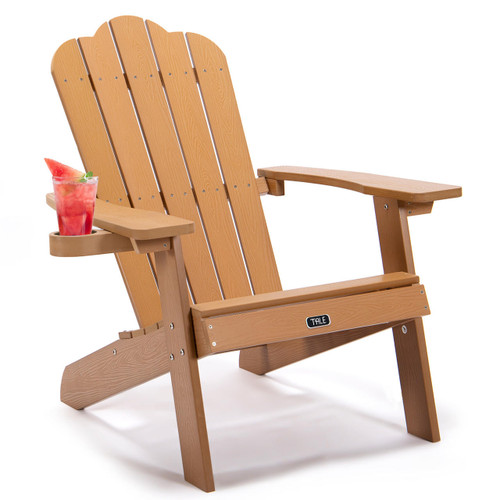 Chicken Pieces TALE Adirondack Chair Backyard Outdoor Furniture Painted Seating with Cup Holder All-Weather and Fade-Resistant Plastic Wood for Lawn Patio Deck Garden Porch Lawn Furniture Chairs Brown 