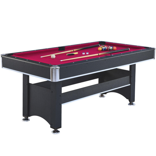 Chicken Pieces 6-ft Pool Table with Table Tennis Top - Black Frame with Red Felt - Dual-Function Game Table 
