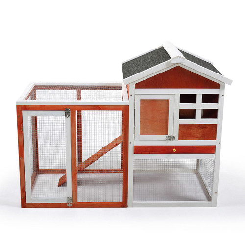 Chicken Pieces 2-Story Wooden Rabbit Hutch Bunny Cage;  Chicken Coop;  Pet House for Small Animals;  Orange + White 