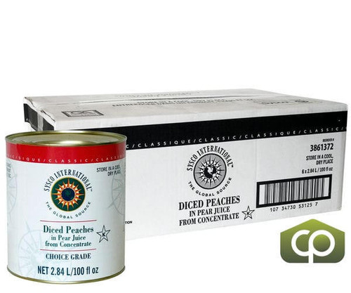  Sysco Classic Peach Diced In Pear Juice From Concentrate 2.84 LT/0.75 Gallon (6/Case) 