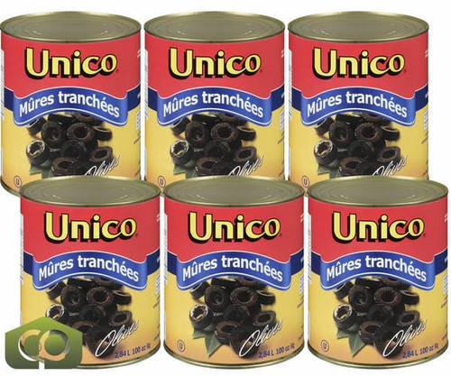  Unico Black Sliced Olives 100 OZ/6.2 LBS (6/Case) - Versatile and Convenient 