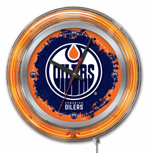 HOLLAND BAR Holland Bar Stool 15" Neon NHL Edmonton Oilers Licensed Clock 