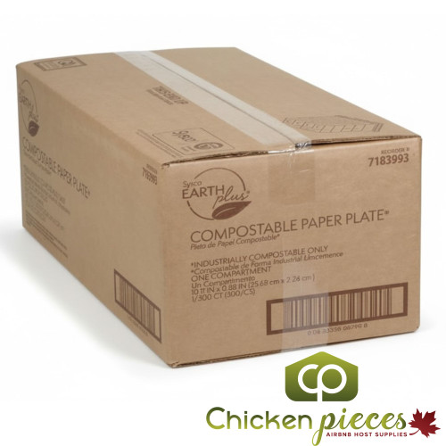 Chicken Pieces Earth Plus Plate Paper Compostable 10 in. 1-Compartment (300/Case)