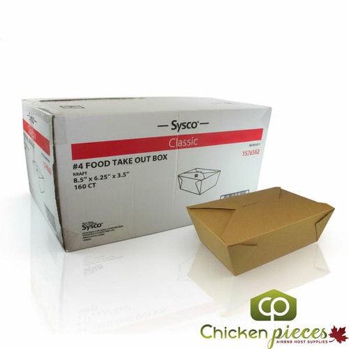 Chicken Pieces Sysco Classic Box Food Take-Out Kraft #4 8.5x6.25 (160/Case)
