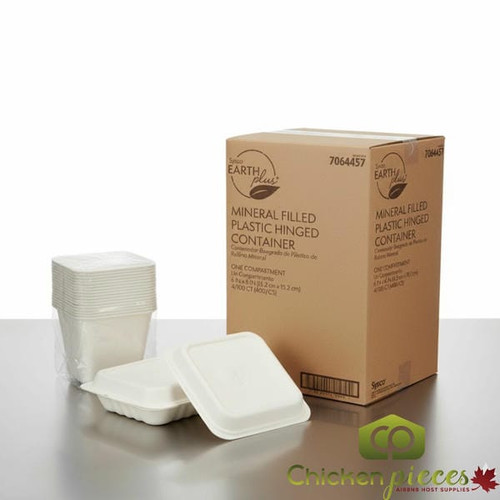 Chicken Pieces Earth Plus Container MFPP 1-Compartment Hinged 6in.x6in.100 CT (4/Case)