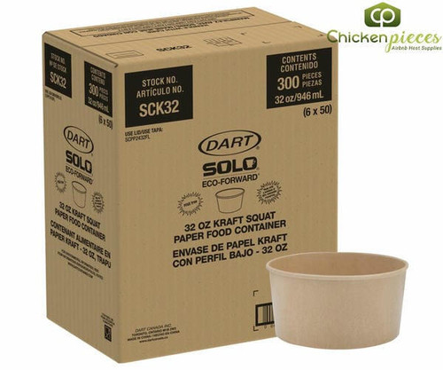 Chicken Pieces Dart Container Container Double Sided Poly Paper Round Kraft 32 oz. 50 CT (6/Case) 