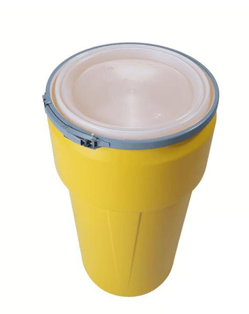 Chicken Pieces Eagle Manufacturing 20 Gallon Yellow Plastic Barrel Drum with Metal Lever-Lock 
