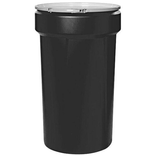 Chicken Pieces Eagle Manufacturing 55 Gallon Black Plastic Barrel Drum with Metal Lever-Lock 