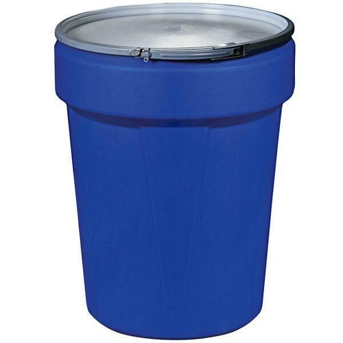 Chicken Pieces Eagle Manufacturing 40 Gallon Blue Plastic Barrel Drum with Metal Lever-Lock 