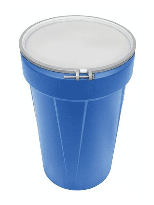 Chicken Pieces Eagle Manufacturing 55 Gallon Blue Plastic Barrel Drum with Metal Bolt Ring - High-Density Polyethylene 