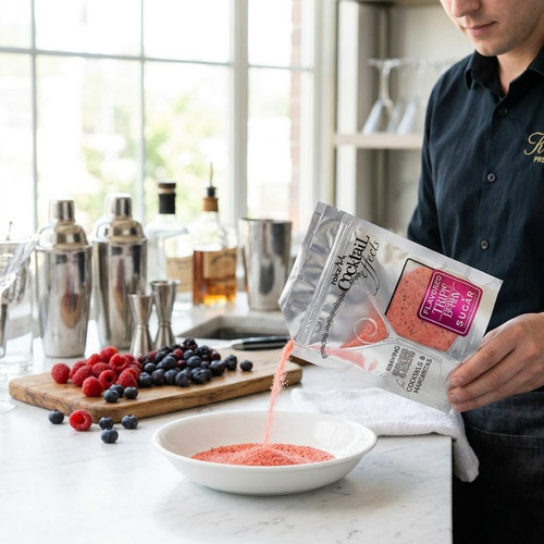 Chicken Pieces Rokz Triple Berry Cocktail Rimming Sugar - 5 oz. Bag, Gourmet Sugars with Natural Strawberry, Raspberry, and Blueberry Flavors