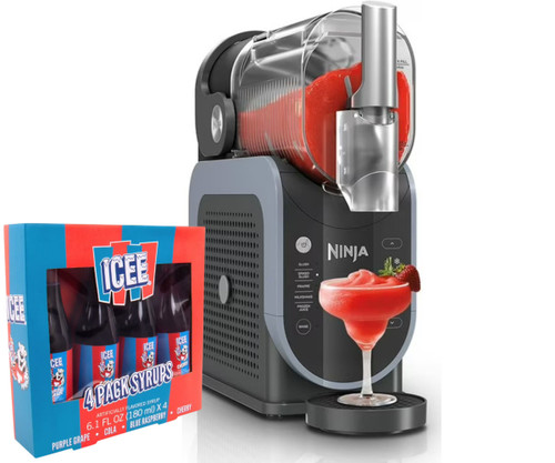 Ninja Slushi Professional Home Frozen Drink Maker 88oz FS301C- BONUS 4 Pack ICEE Slushy Syrups