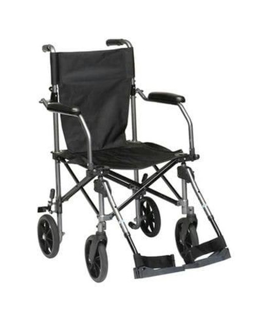  Drive Medical Travelite Chair in a Bag - Lightweight Aluminum Transport Wheelchair, 18" Seat 