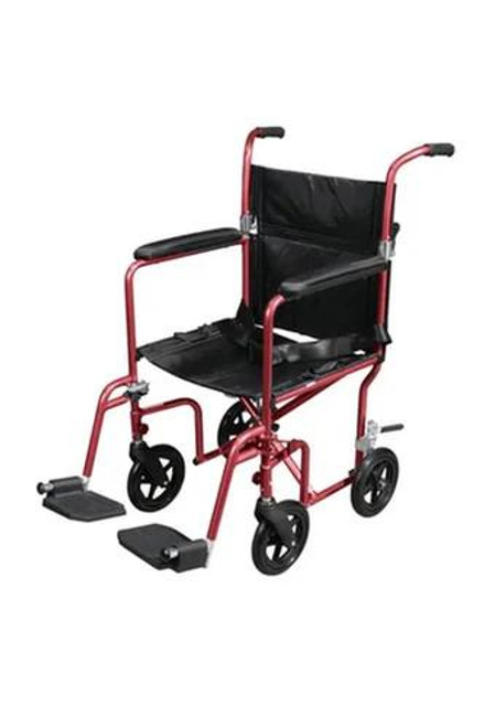  Drive Medical Flyweight Lightweight Transport Wheelchair with Removable Wheels, Red 