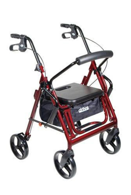  Drive Medical Duet Dual Function Transport Wheelchair Rollator Rolling Walker, Burgundy 