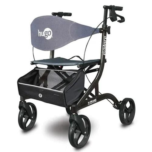 Hugo Drive Medical Explore Side-Fold Rollator Rolling Walker with Seat, Backrest and Folding Basket, Pearl Black 