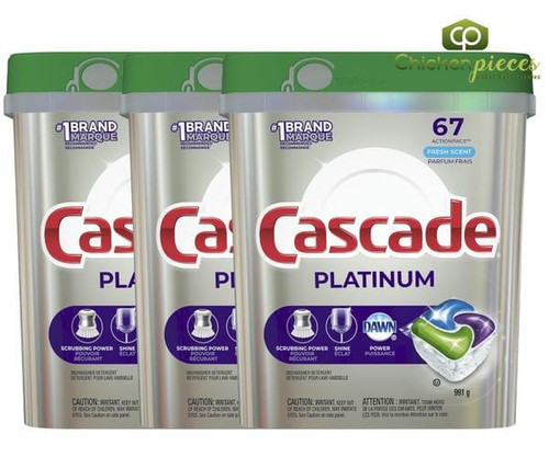 Cascades  Cascade Platinum ActionPacs Dishwasher Detergent Pods, Fresh, 67 Count 991 g/2.18 lbs (3/Case) 