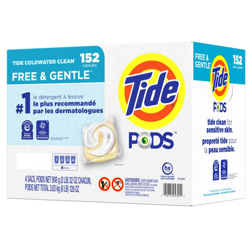 Tide PODS Liquid Laundry Detergent Pacs, Free & Gentle (PACK OF 152)- CHICKEN PIECES