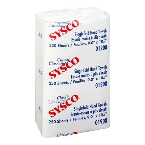 Sysco Classic Towel Single Fold White 250 sheets (16/Case)-Canadian Made