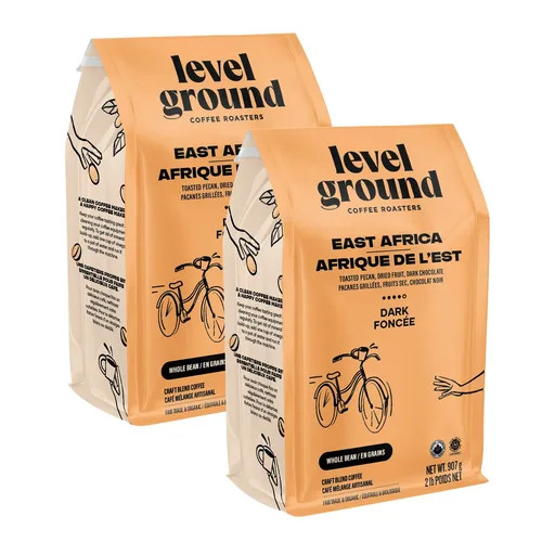 Level Ground East Africa Dark Roast Organic Whole Bean Coffee 2Kg/4.41Lbs (2/Case)