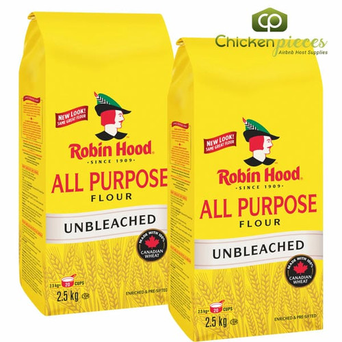 Robin Hood Unbleached All Purpose Flour Quality Bulk Large 2.5kg/5.51Lbs (2/Case)-Canadian Made