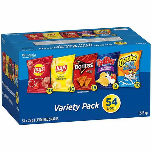 FRITO-LAY Frito Lay Flavoured Snacks Variety Pack Of  Lay's, Doritos, Ruffles, Cheetos  54 × 28 g- PALLET OF  54 CASES  FRITO-LAY Frito Lay Flavoured Snacks Variety Pack Of  Lay's, Doritos, Ruffles, Cheetos  54 × 28 g- PALLET OF  54 CASES