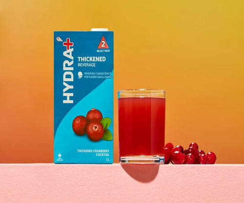 Hydra+ Cranberry Juice, IDDSI Level 2 Mildly Thick, Ready-to-Drink, 1L / 33.8 oz Carton bulk supply — professional quality, HYDRA+