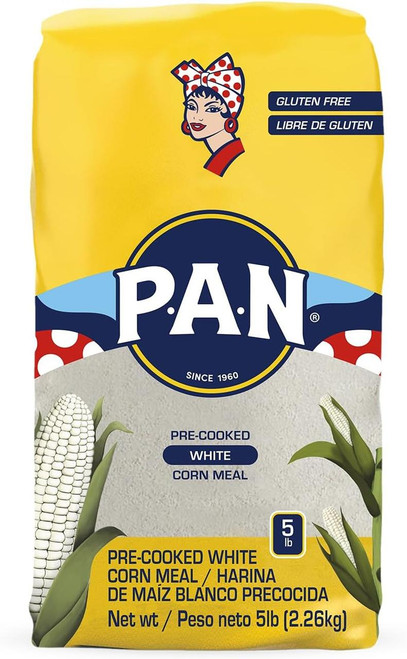 P.A.N PAN White Corn Meal - Pre-Cooked Gluten Free and Kosher Flour for Arepas, 2.26kg/5lbs 