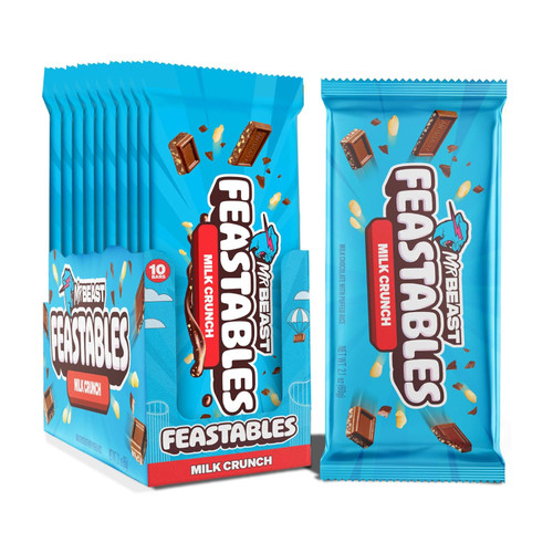 Feastables Mr Beast Milk Crunch Chocolate Bars–60g (Pack of 10)- EXPIRY 17/OCT 25- chicken pieces
