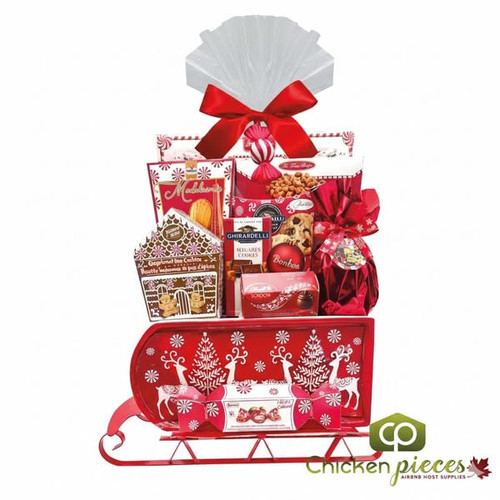 Morris National Decorative Sleigh Gift Basket | Reusable Holiday Sleigh with Gourmet Christmas Treats - CHICKEN PIECES