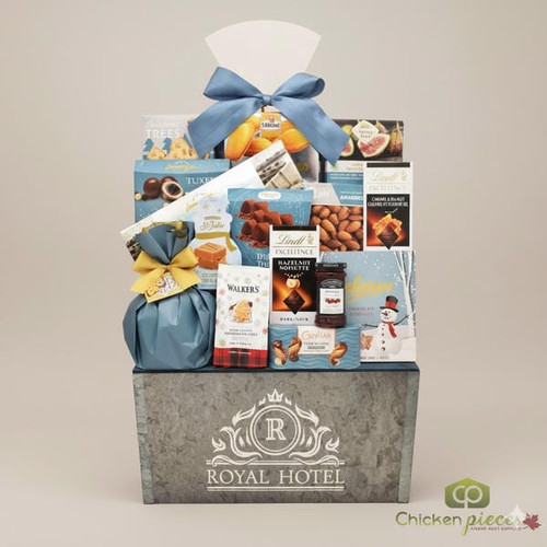 Royal Hotel Metal Crate Gift Box | Gourmet International Food Basket | Reusable Storage - CHICKEN PIECES