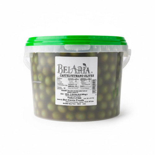 Bulk 10 lb pail of BelAria whole Castelvetrano olives with pits Traditional green Sicilian Castelvetrano olives for charcuterie Professional food service size whole green Italian olives -CHICKEN PIECES