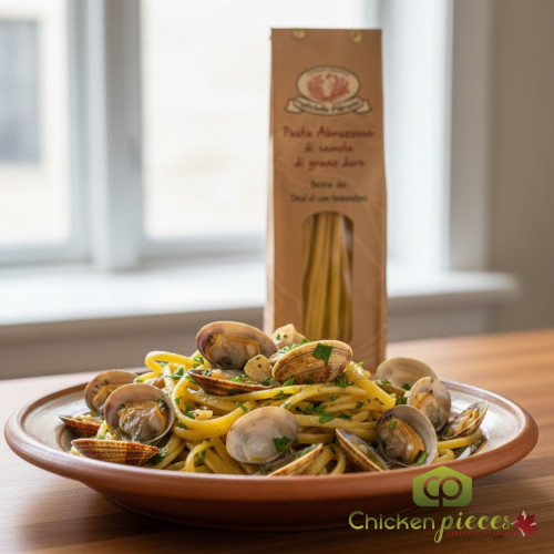 Rustichella d'Abruzzo artisanal linguine pasta 1.1 lb bag Bronze-die Italian linguine for seafood and pesto dishes Bulk case of 12 Rustichella linguine pasta for food service-CHICKEN PIECES