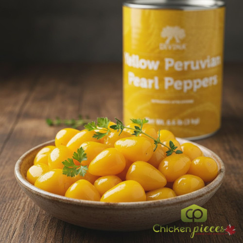 Bulk 6.6 lb container of Divina yellow Peruvian pepper pearls Sweet and tangy yellow tear-drop peppers for charcuterie boards Professional food service size yellow sweety drop peppers-CHICKEN PIECES