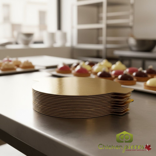 Enjay Gold Mono-portion Round Pastry Boards 500 Count Professional Individual Dessert Boards With Handling Tab Bulk Case Of Enjay Laminated Gold Mini Pastry Bases-chicken Pieces
