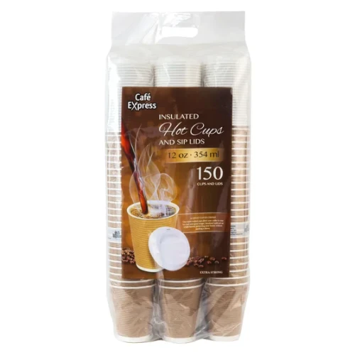 Cafe Express 12oz Brown Ripple Hot Cups and Lids (150/case)