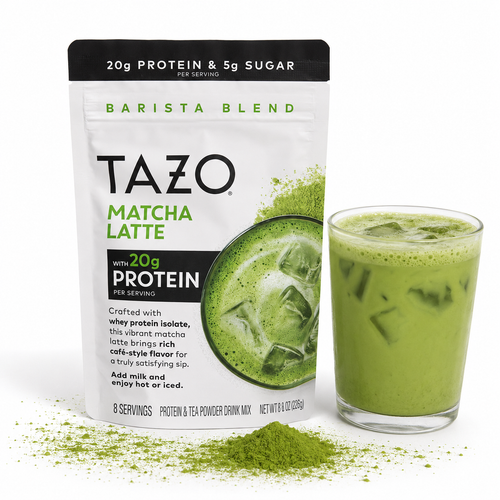 TAZO 20g Protein Matcha Latte Powder with Whey Protein Isolate, 8oz Pouch, 8 Servings- chicken pieces