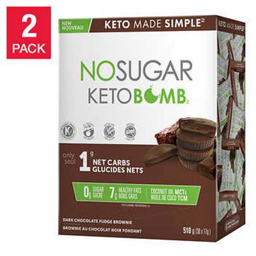 No Sugar Keto Bomb Dark Chocolate Fudge Brownie, 2-pack