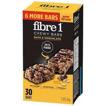 Fibre 1 Chewy Bars Oats & Chocolate - 30 Bars, 35g Each - Satisfying Blend of Fiber and Flavor